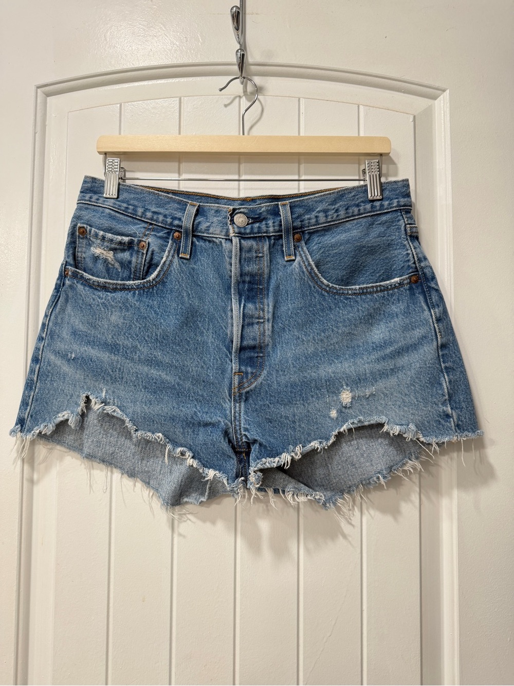 Levi's Distressed Cutoff Denim Shorts - Light Blue